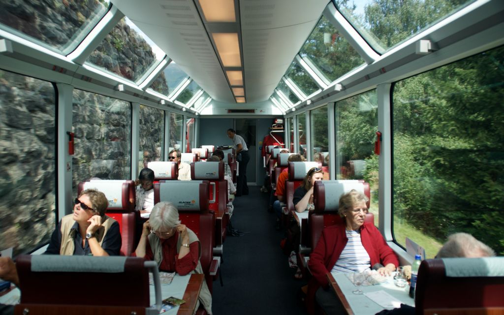 This is the 1st class carriage we were travelling in. The wrap-around windows provide an fabulous view. During the journey we were also served an excellent lunch, which was just as well given the duration of the trip.
